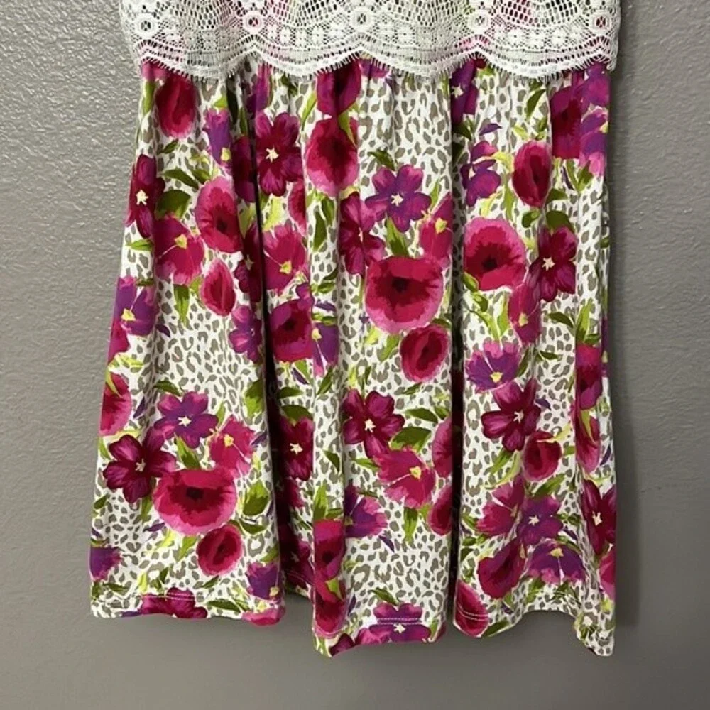The Children’s Place Lace Top Floral Dress Spaghetti Strap Animal Print 10/12 L